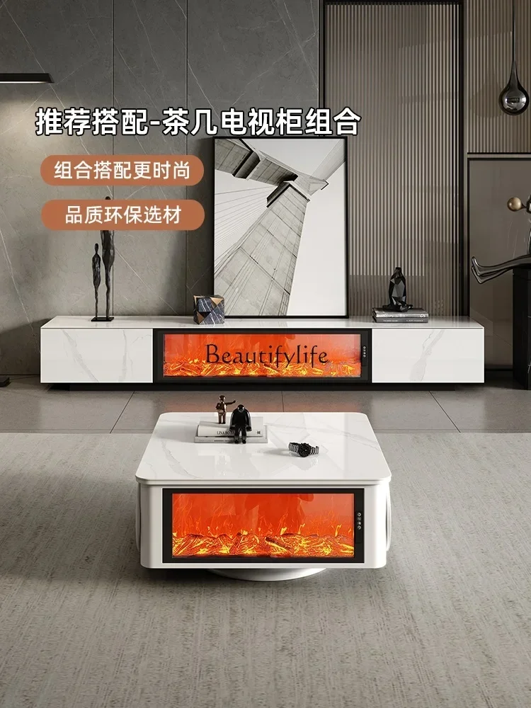 GG8New ديكور الموقد محاكاة لهب لوحة حجرية متكاملة ضوء خزانة تلفزيون أرضية فاخرة ذات إحساس عالي