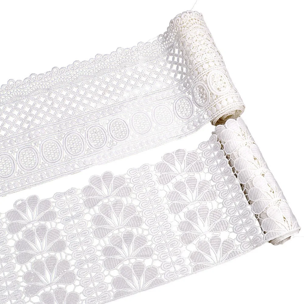 4 Yards 2 Styles Milk Fiber Lace Trim Ribbon Clothes Accessories White 6-3/4~6-7/8 inch(171~175mm) 2 yards/style