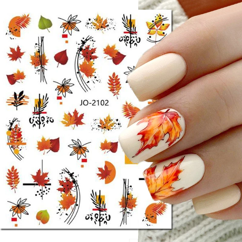 3D Nail Art Stickers Autumn Geometrical Maple Leaves Adhesive Sliders Nails Decals Decorations For Manicures