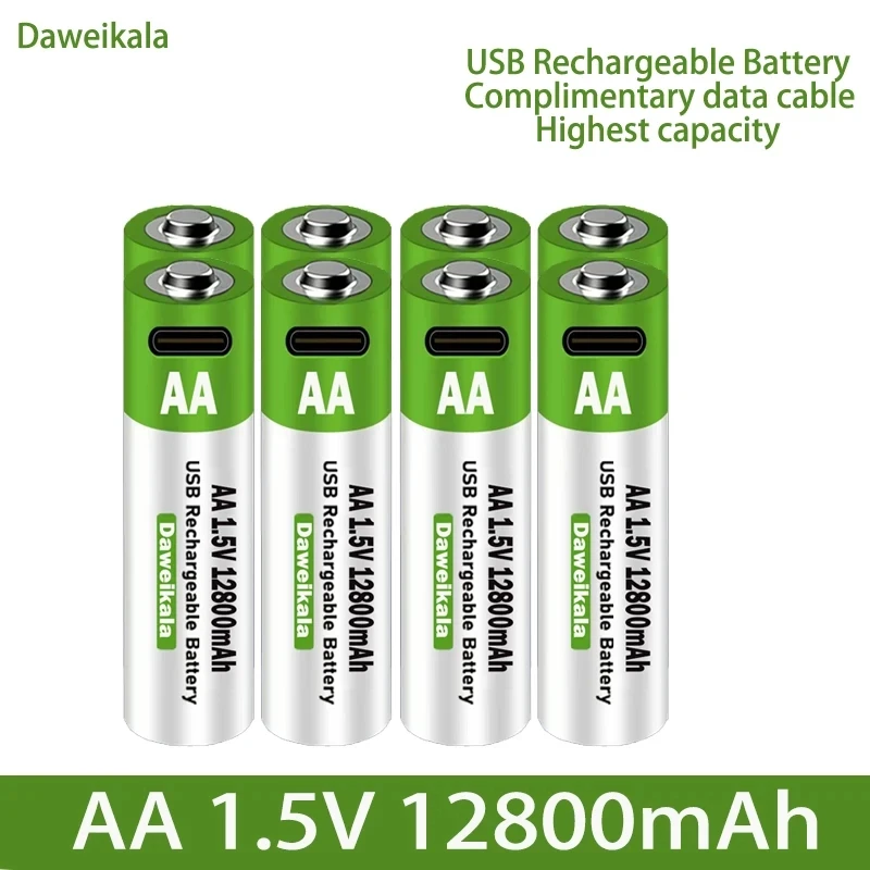 1.5V AA 12800mAh USB Rechargeable Li-ion Battery for Remote Control Mouse Electric Toy 2024 New with Type-C Charging Cable