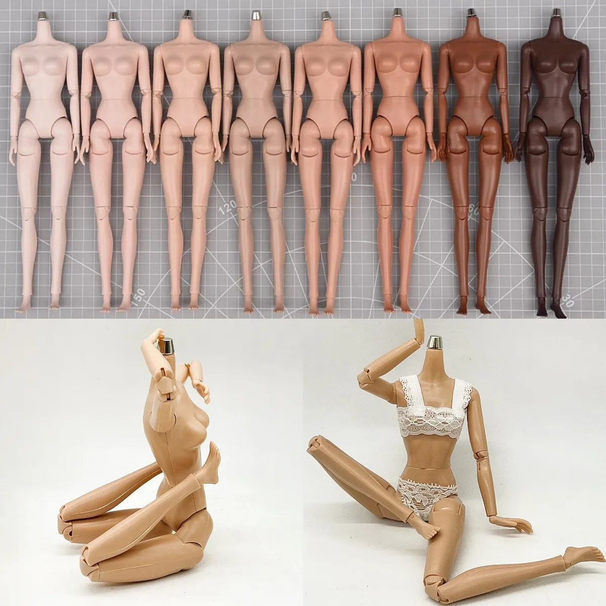 Supermodels Body 22 Multi Joint DIY Girl Toy High Quality Doll Body White Beige Brown Black Movable Nude Body 1/6 Female Dolls