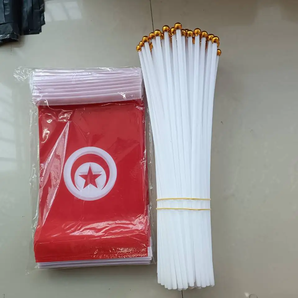 xvggdg  50pcs per  lot  14 * 21cm National Flag  Tunisia   hand  flags  Polyester Printing flag