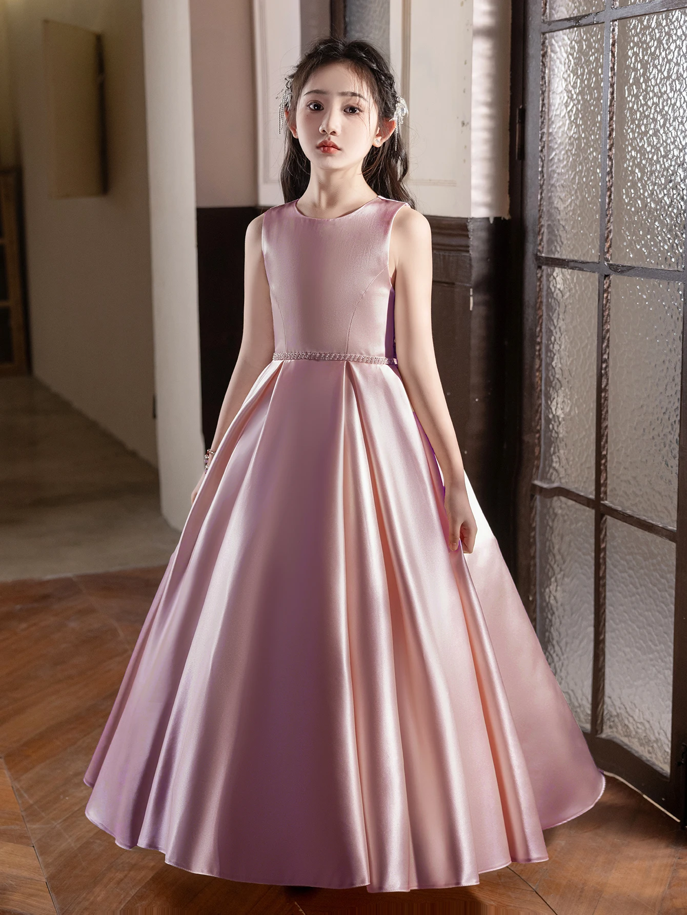 Dusty Pink High Quality Elegant  Long Dress Large Bow Design for Teenagers Formal Occasions  Party Wedding Bridesmaid Dress