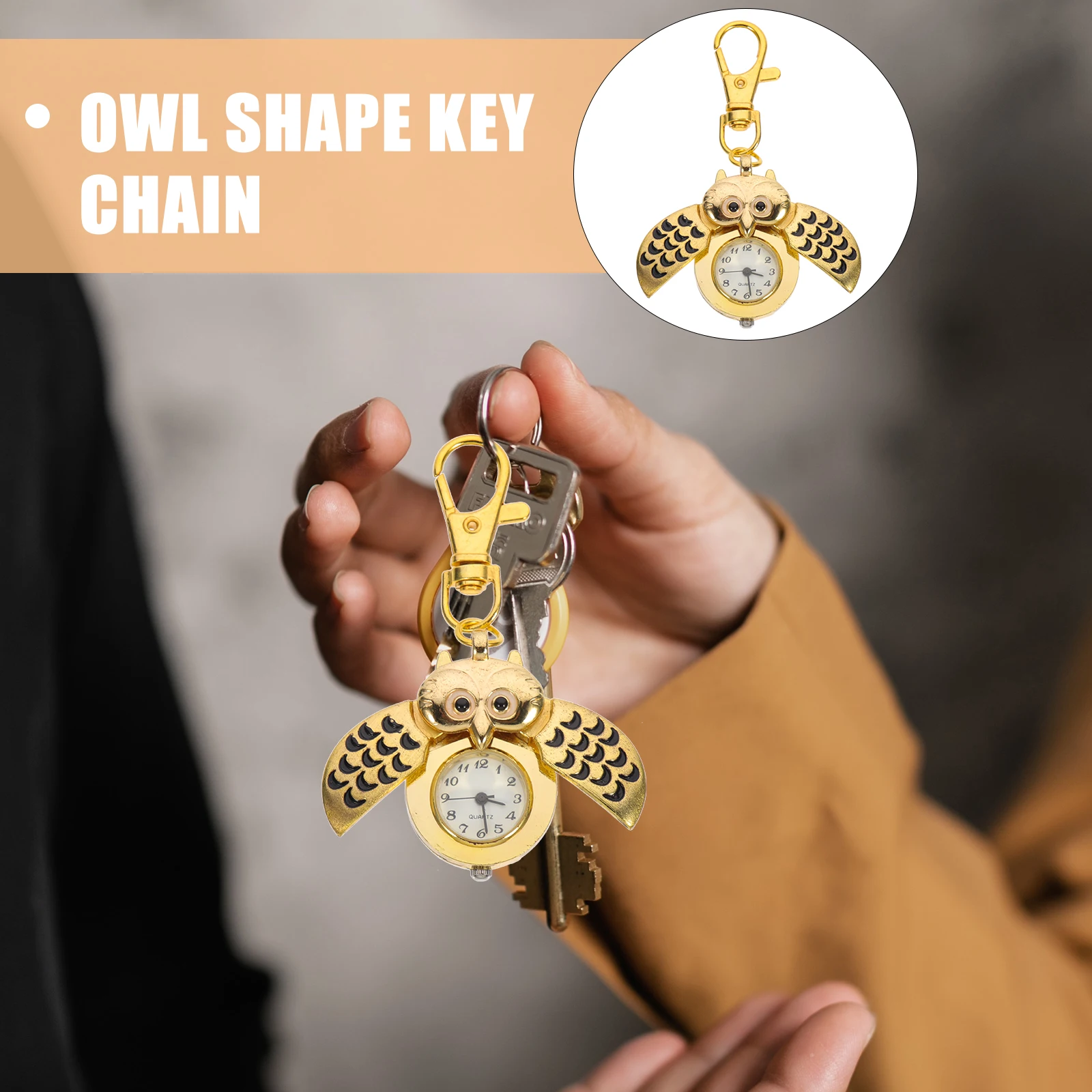 

1pc Cartoon Cartoon Pocket Watch Watch Owl Shape Key Chain Decorative Metal Gift For Family Friends Home Decoration