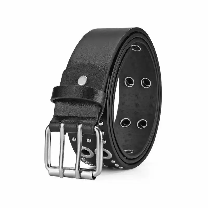 New Rivet Eye PU Belt for Women Y2K Style Minimalist Fashion Decoration Jeans Hollow Gothic Metal Belt Clothing Accessories