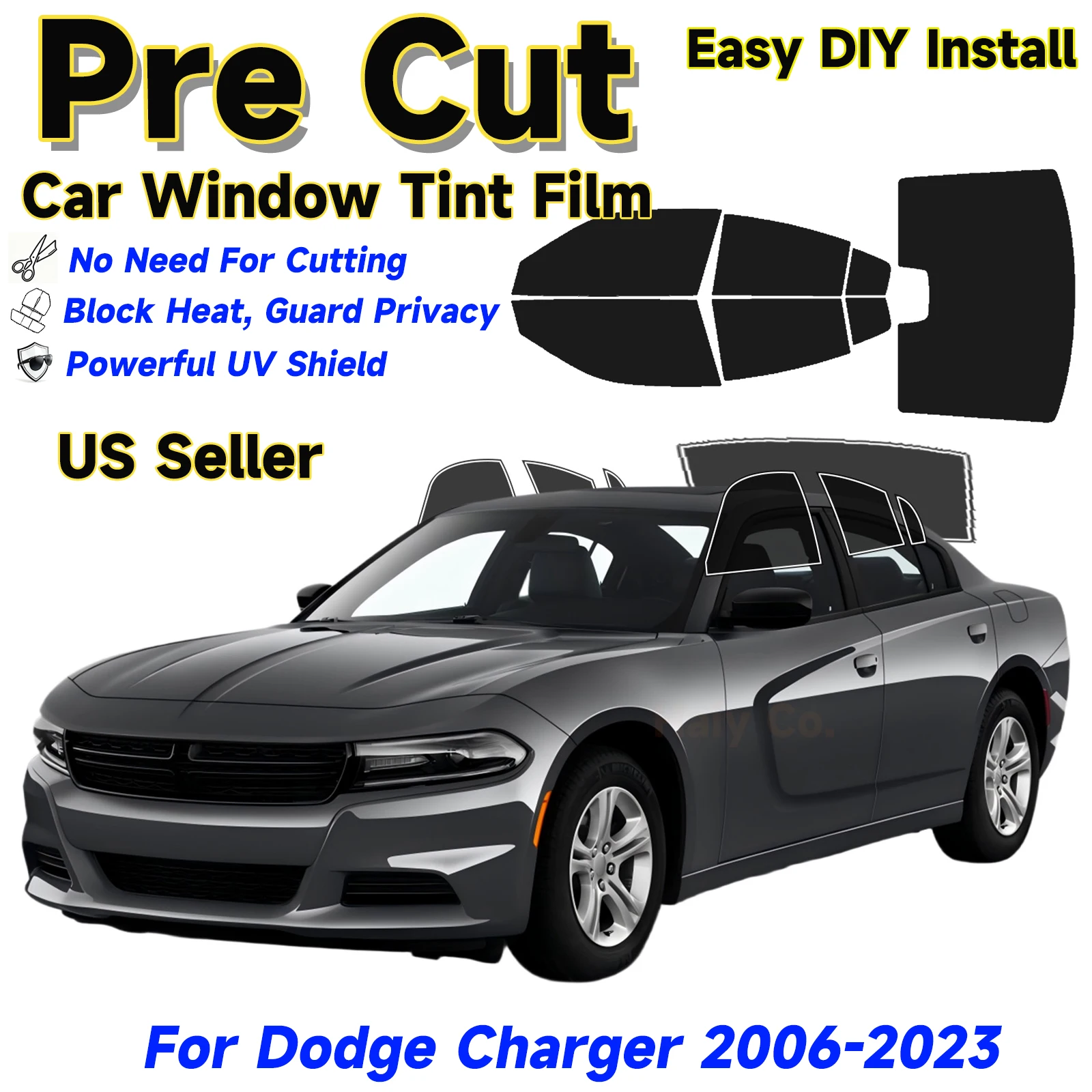 Precut Window Tint Kit Car for Dodge Charger 2006-2023 Any Year Auto Sun Uv Blocking Heat 2Ply Window Protector Privacy Films