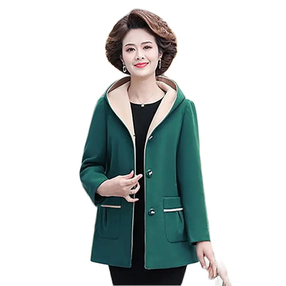 

Middle-aged And Elderly Spring And Autumn Hooded Coat 2024 New Loose Casual Autumn And Winter Fashion Mother Windbreaker Tide5XL