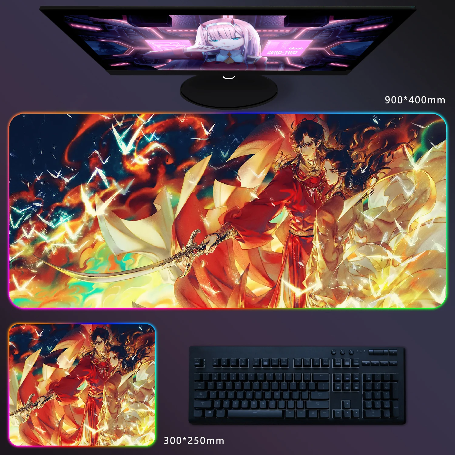 

Heavenly Official's Blessing RBG Mouse Pad Tian Guan Ci Fu Anime Game Mousepad LED Rubber Table Mat Laptop Pad Desktop Carpet