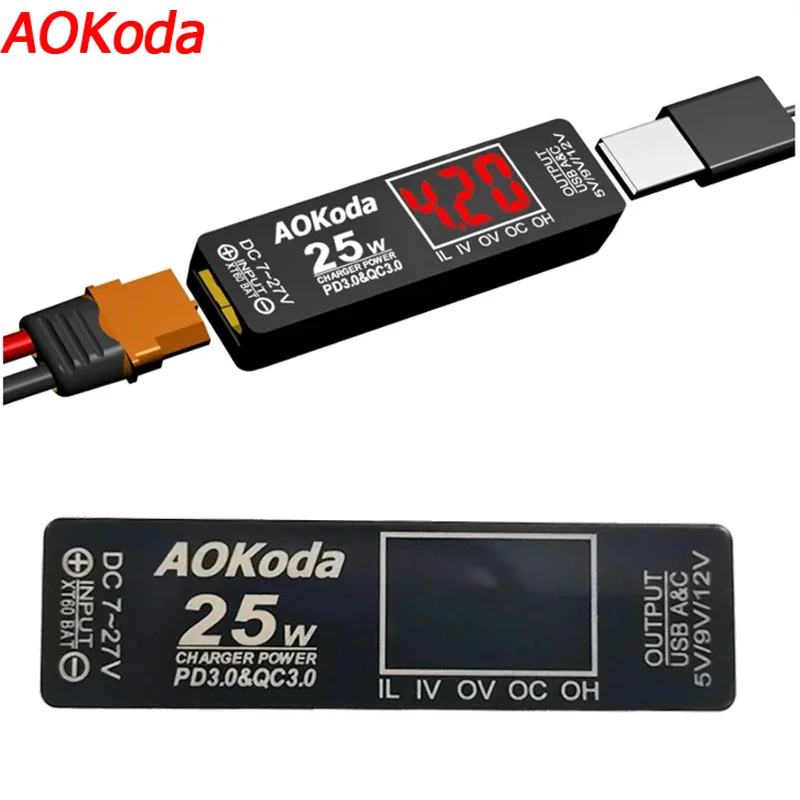 AOKoda XT60 to PD3.0 Lipo Battery Quick Charger Overload protection short circuit protection For Smartphone Tablet PC DIY Part