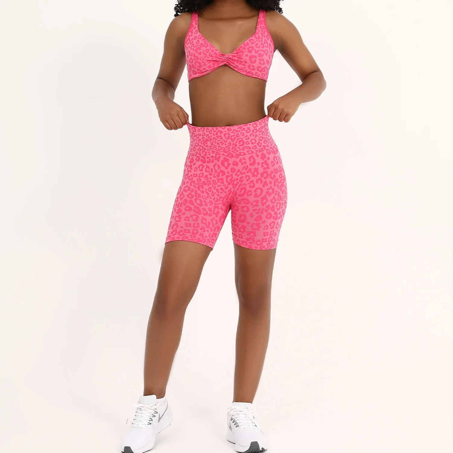 

Women's 2 Piece Gym Sports Set Crop Top Bra High Waist Peach Yoga Pants Sports Shorts Female Fitness Gym Clothes