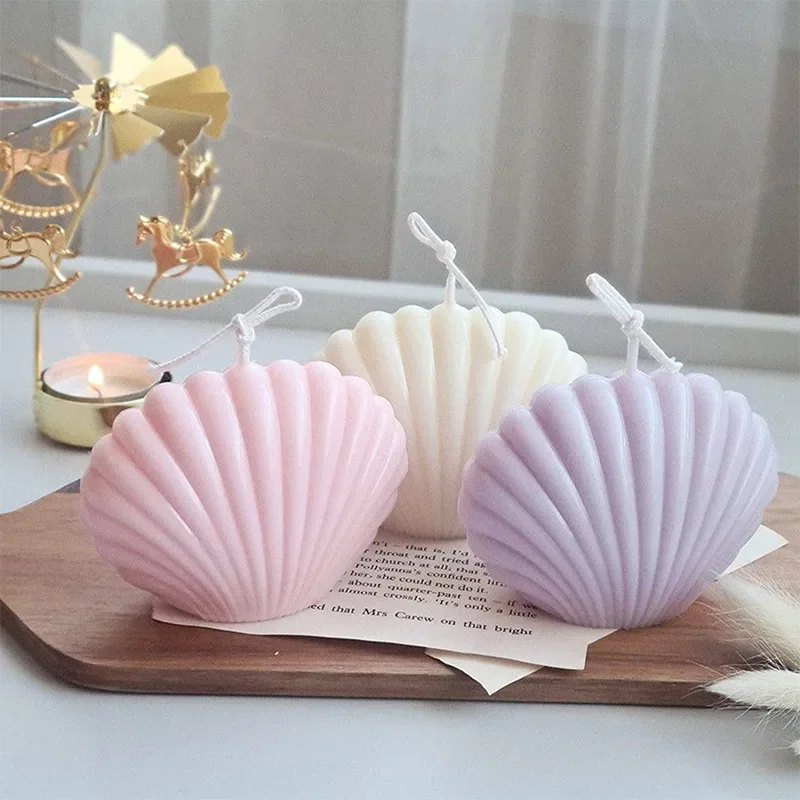 3D Shell Shaped Candle Silicone Mold Fan-shaped Striped Shell Scented Candle Plaster Making Mould Epoxy Resin Molds Home Decor