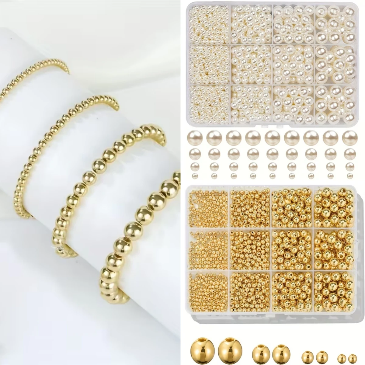 4/6/8/10mm Black, Silvery, Golden, Off White Bead Set. DIY Accessories, Decorative Beads, Ornaments, Pendants, Holiday Gifts
