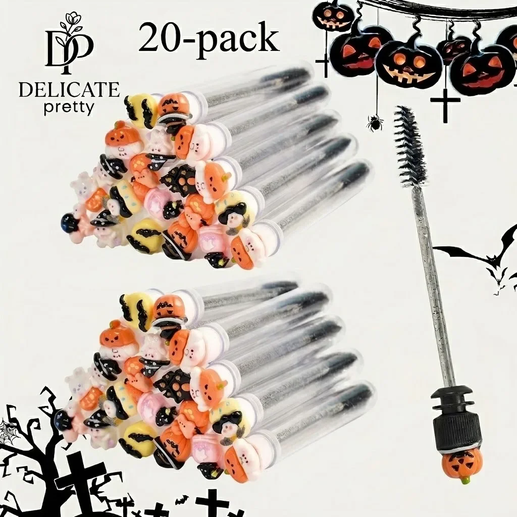 20 Stück Wiederverwendbare Wimpernbürsten für Frauen, Halloween-Tuben-Mascara-Stäbchen - Gruselig & Niedlich mit Tuben-Wimpernstäbchen und austauschbarer Augenbrauenbürste – Detail 1
