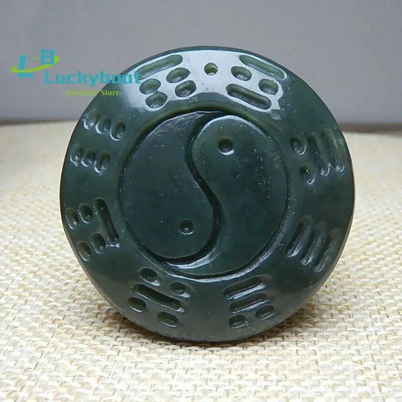Jade Pendant Natural Hetian Qingyu Taiji Eight Diagrams Pendant Men's Fine Jewelry Qingyu Eight Diagrams Necklace Pendant