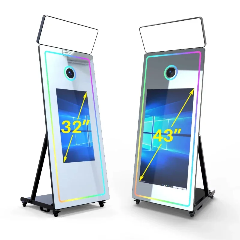 70 inch Magic Mirror Photo Booth 32in Touch Screen Built-in Mini PC Portable Mirror Photo Booth Selfie Machine for Partys Events