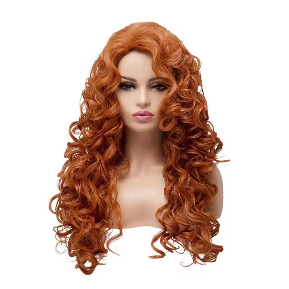 European and American Style Women'S Brown Long Curly Wig Wool Curly Wig Medium Parted Chemical Fiber