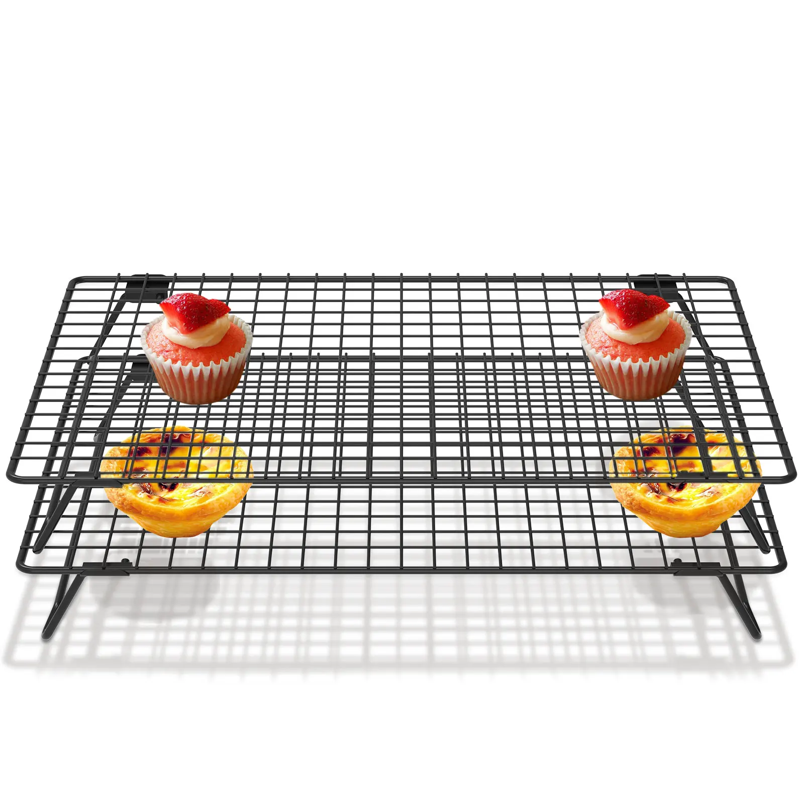 2Pcs Cooling Rack with Collapsible Legs Carbon Steel Cooling Stand Nonstick Stackable Cookie Cake Cooling Rack Baking Tool