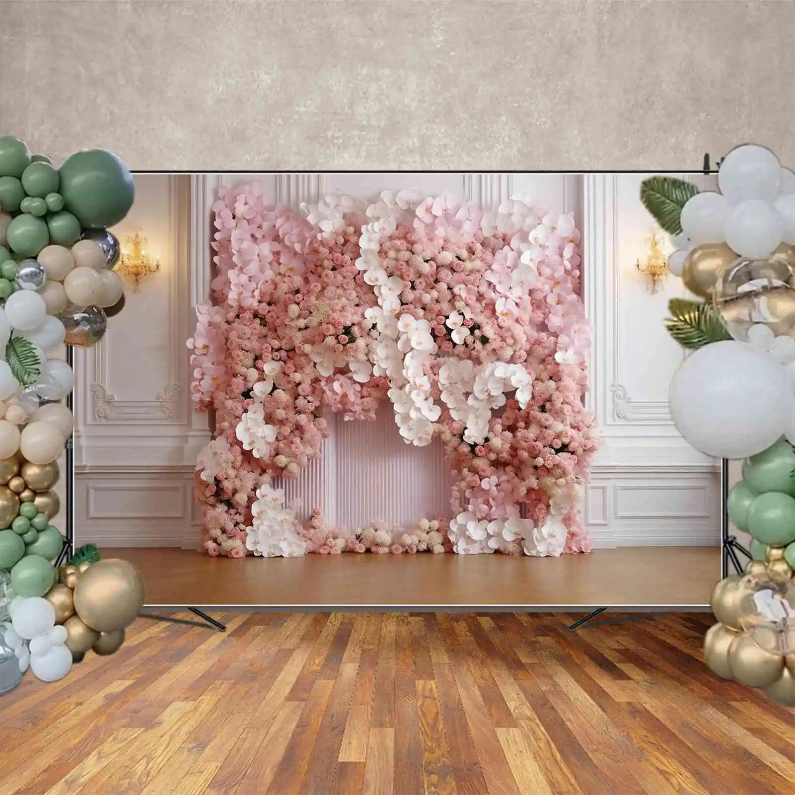 MOON.QG-telón de fondo para sesión de fotos de boda, decoración de lámparas de pared occidental, rosa, Floral, ducha nupcial