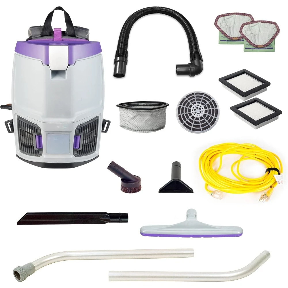 Commercial Backpack Vacuum with Xover Multi-Surface Two-Piece Wand Took Kit, 3 qt, Corded