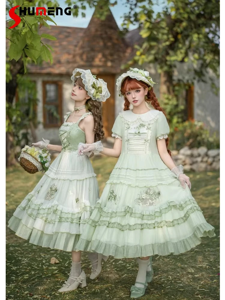 WP Original Elegant Vintage Pastoral Sweet Girl Lolita op jsk 3D Bow Ruffled Embroidery High Waist Long Dress Women Spring 2026