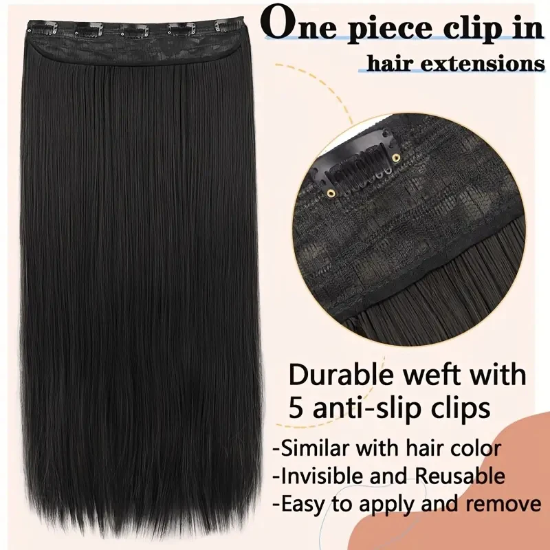 20-40 Inch Women\'s Clip-In Hair Extensions,  Long Straight Synthetic Hairpiece, 5 Clips, One Piece, 3/4 Full Head Coverage