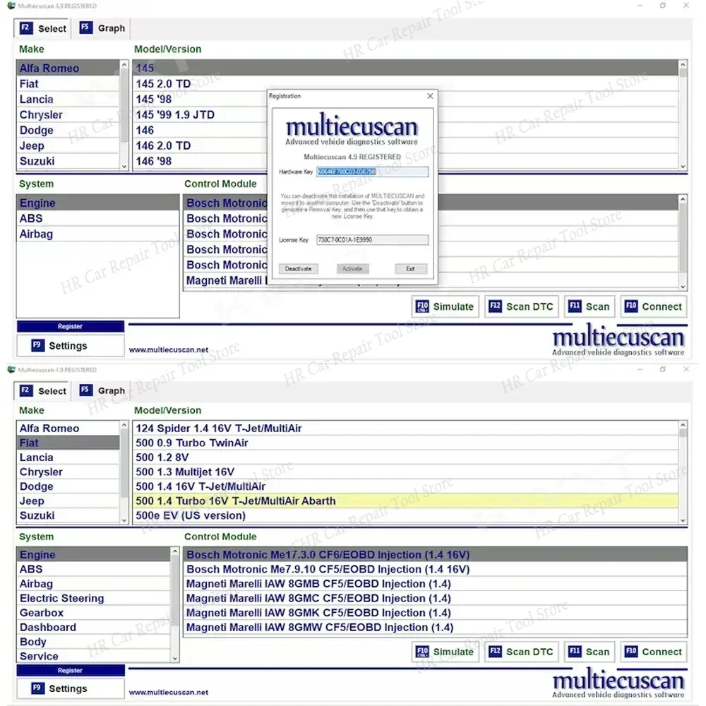 Multiecuscan V4.9 For Fiat/Chrysler/Dodge/Jeep/Suzuki Scanner Software 4.9 Work With ELM327 / OBD II Diagnostic Tool