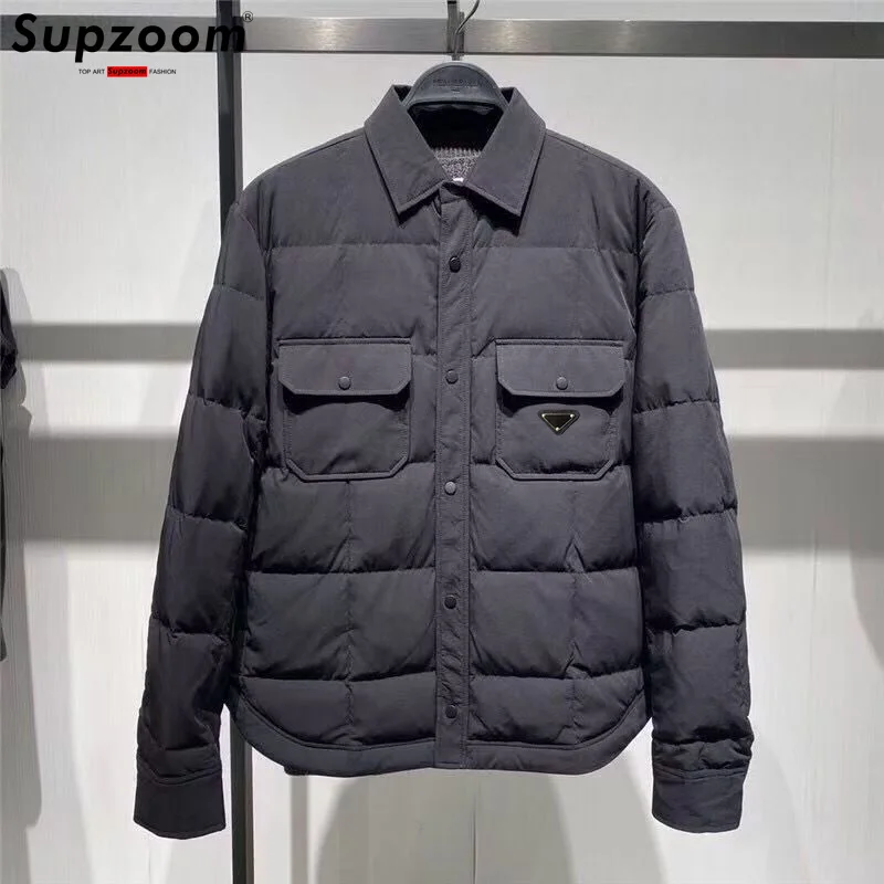 Supzoom 2025 Koleksi Terbaru Jaket Musim Dingin Pria Model Kerah Turndown Tebal Hangat Kasual dengan Penanda Segitiga
