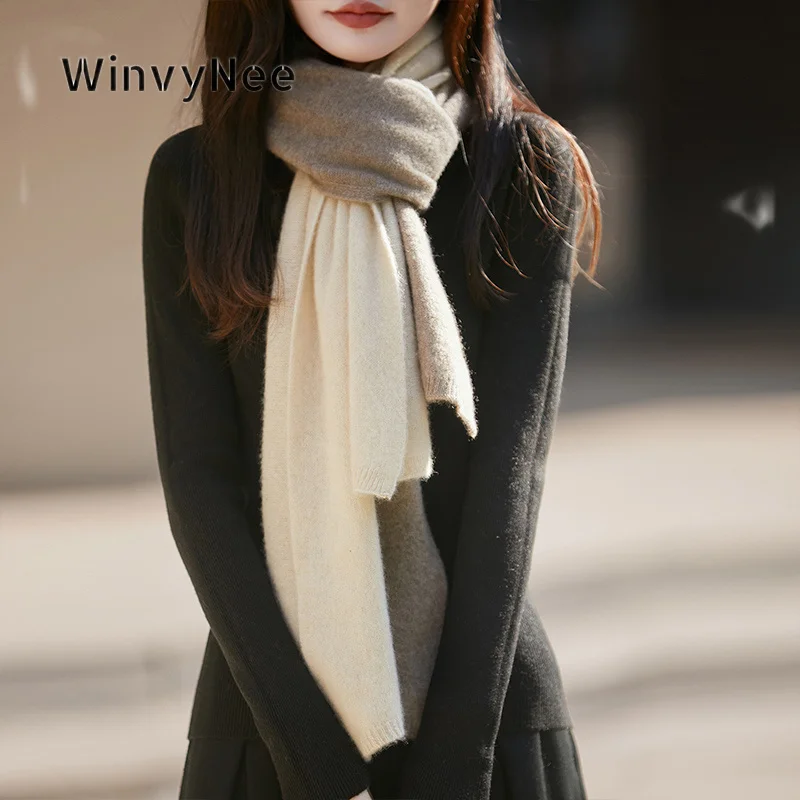 WinvyNee Women Pure Wool Knitted Double Splice Shawl Scarf Solid Color Windproof Cozy Outer Wrap In Cold Fall Winter ZG1673016