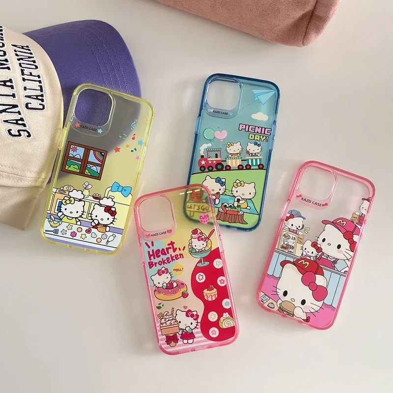 Cute Cartoon Sanrio Hello Kitty Chef Illustration Phone Case For iPhone 15 14 13 12 11 Pro Max Cases Clear Hard TPU Cover Gift