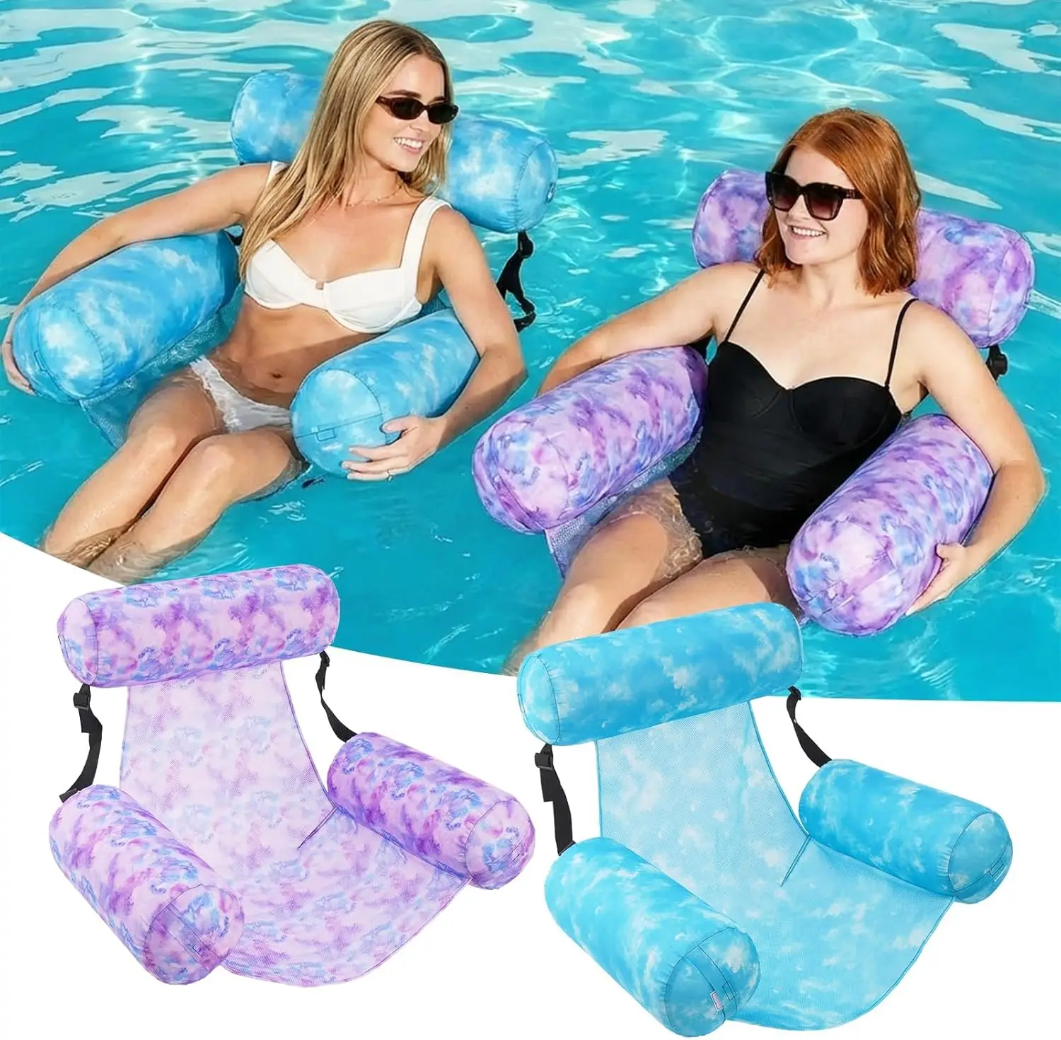 

Inflatable Pool Float Chair - Pool Floats Adult Heavy Duty, Water Floating Lounge Chairs, Blow up Floaties Adults for Summ