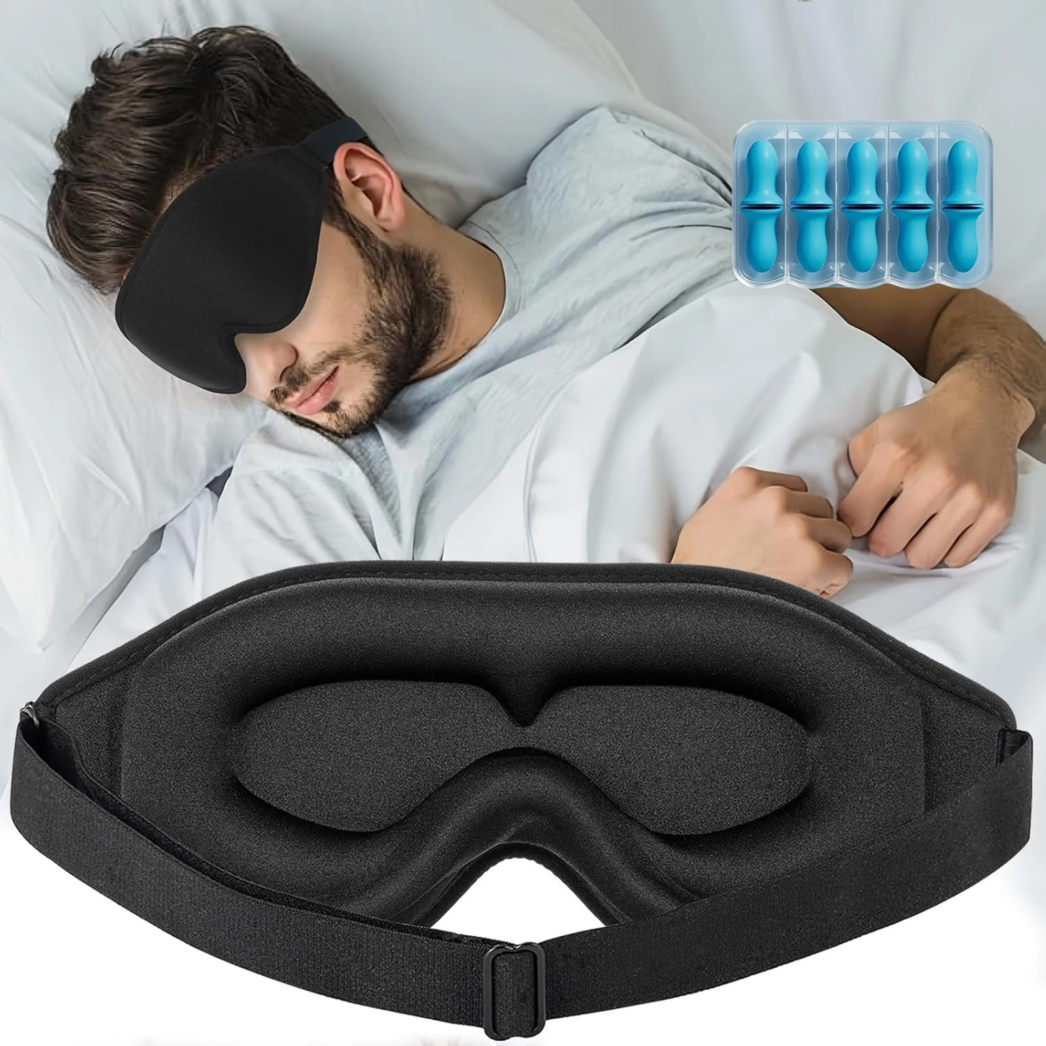 

3D маска для сна для сна — облегчение бессонницы, блокировка света — крышка для глаз для мужчин и женщин — регулируемый ремешок, с амбушюрами