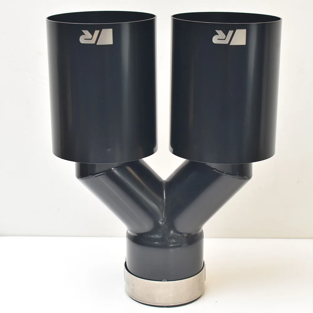 

For Middle Part R Dual Car Modification Glossy Black Stainless Steel Universal Exhaust Pipe Double Muffler Tip Equal Length