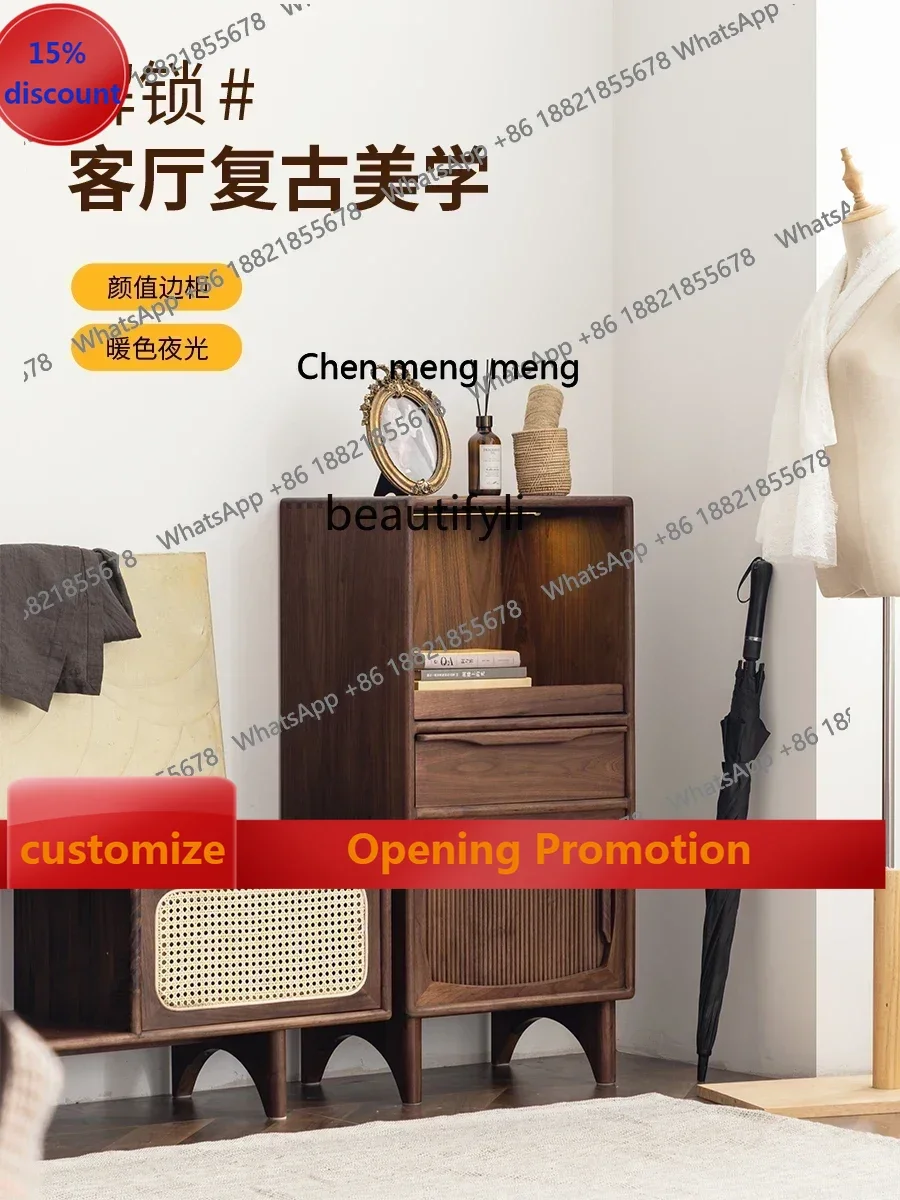 

ss7304Nordic Retro TV Side Cabinet Living Room Black Walnut Solid Wood Clothes Closet Storage Chest of Drawers Chest of Drawer