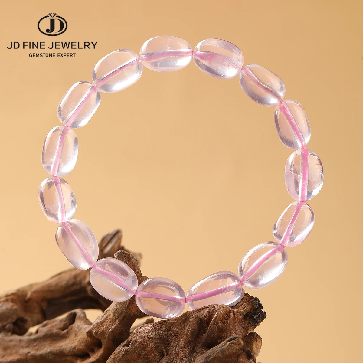 JD Naturstein Rosenquarz Fassförmige Perlen Armband Damen Charm Reiki Heilenergie Stretch-Armreif Geschenke für Frauen