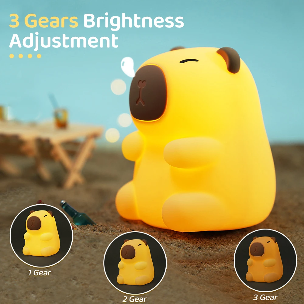 Capivara luz noturna animal fofo silicone berçário nightlights recarregável lâmpada de mesa de cabeceira com sensor de toque para quarto de crianças