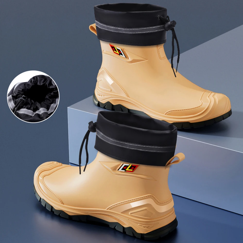 Outdoor Work British Style Anti Slip Waterproof Drawstring Drum Mouth Four Season Universal Men's Rain Boots