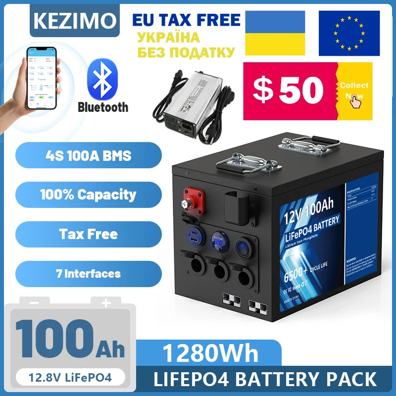 Batteria 12V LiFePo4 24V 100Ah 150Ah 200Ah batterie al litio 6500 + cicli bluetooth BMS integrati per RV Solar Energy Ukr EU NO TAX