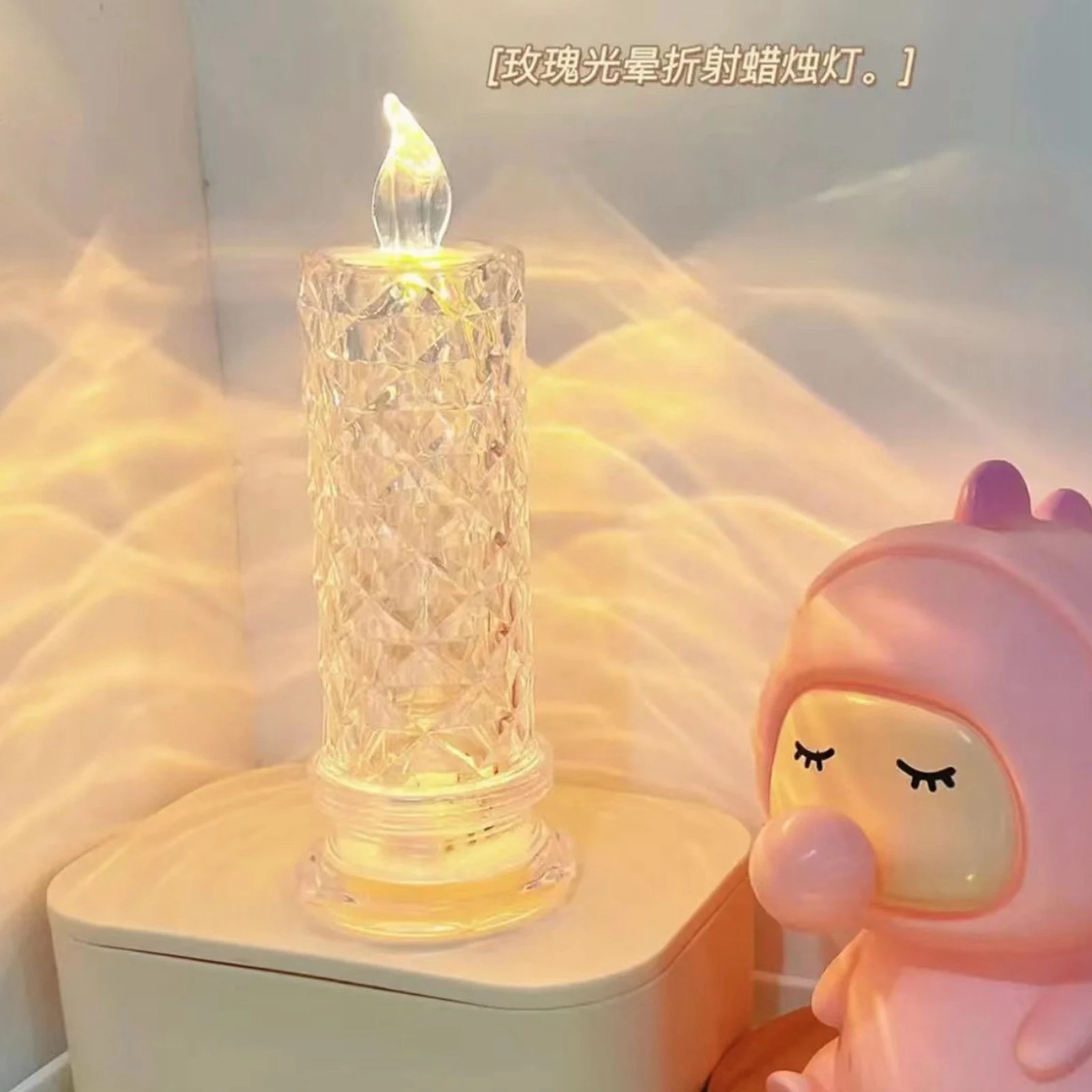 Crystal LED Candle Light Table Lamp Rose Projection Romantic Atmosphere Night Light for Bedroom Party Christmas Wedding Decorate image 4