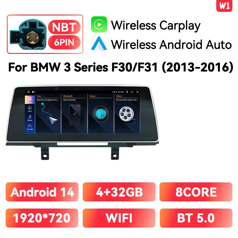 Draadloze CarPlay Autoradio Speler Voor BMW Serie 3 4 F30 F31 F32 F33 F34 F36 NBT Multimedia Android 14 Auto GPS 4G Wifi Stereo