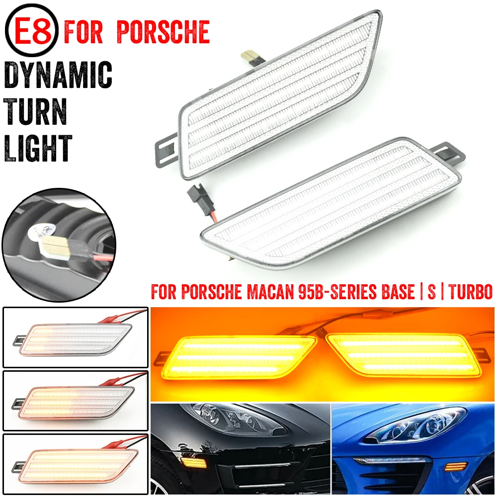 2Pcs For Porsche Macan 95B-Series Base Turbo GTS LED Bumper Front Side Marker Light Dynamic Amber US version 95B945119 95B945120