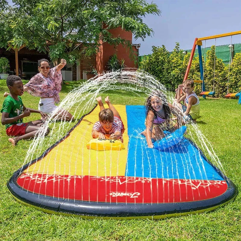 Inflatable Water Slide Mat Summer Swimming Pool Waterskiing Splash Toys Outdoor Backyard Lawn Water Slides Sprinkler Summer Toys