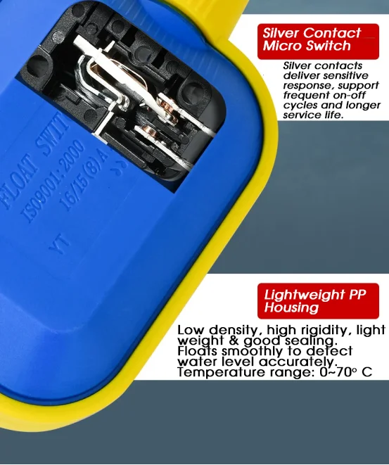 Kabelloser Schwimmerschalter Wasserstandssensor und Flüssigkeitspegelregler mit Gegengewicht für automatische Befüllung oder Entleerung von Wassertanks und Pumpen – Detail 6