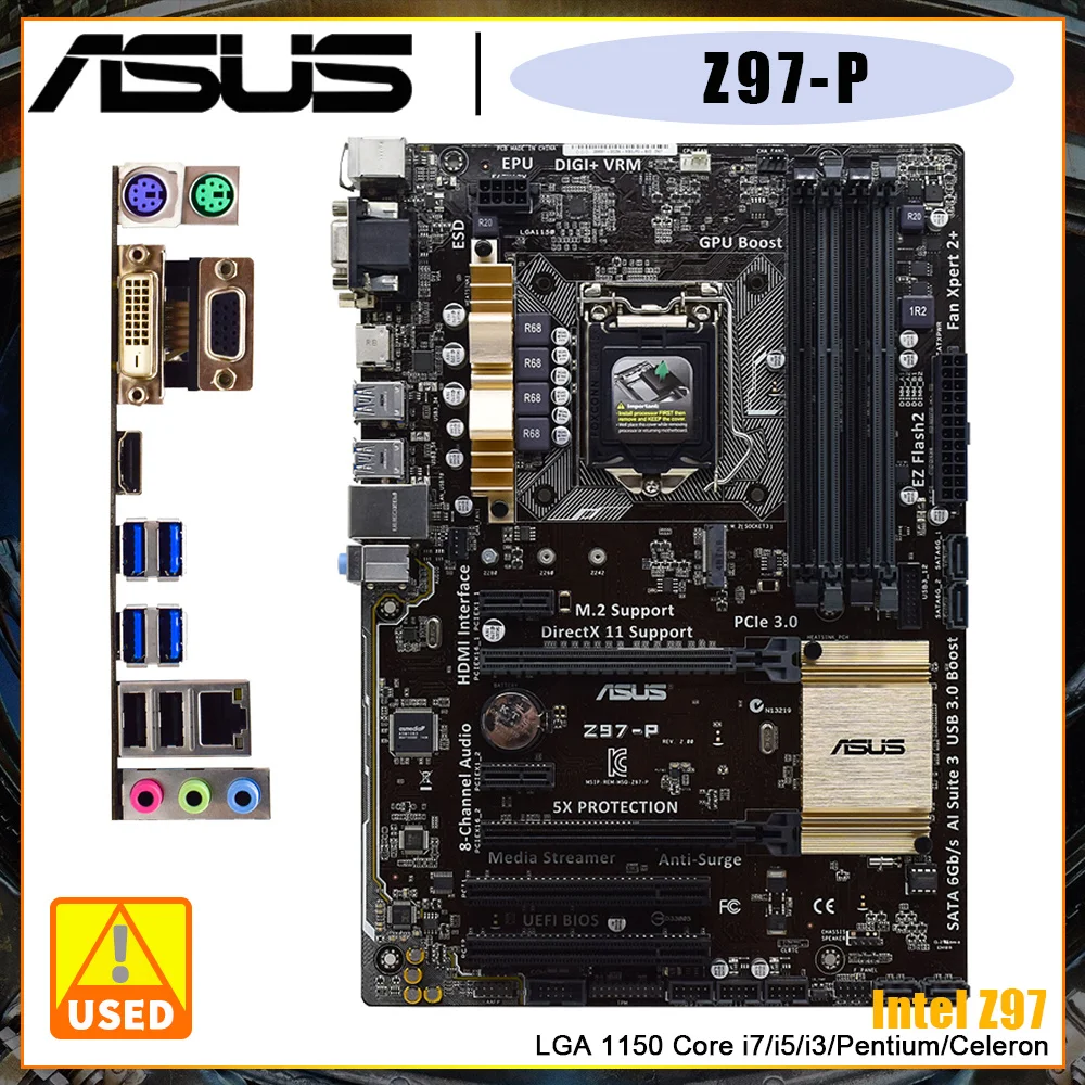 

ASUS Z97-P Motherboard with Intel Z97 Chipset integrated Realtek 8-Channel audio Chip onboard Realtek RTL8111GR Gigabit LAN