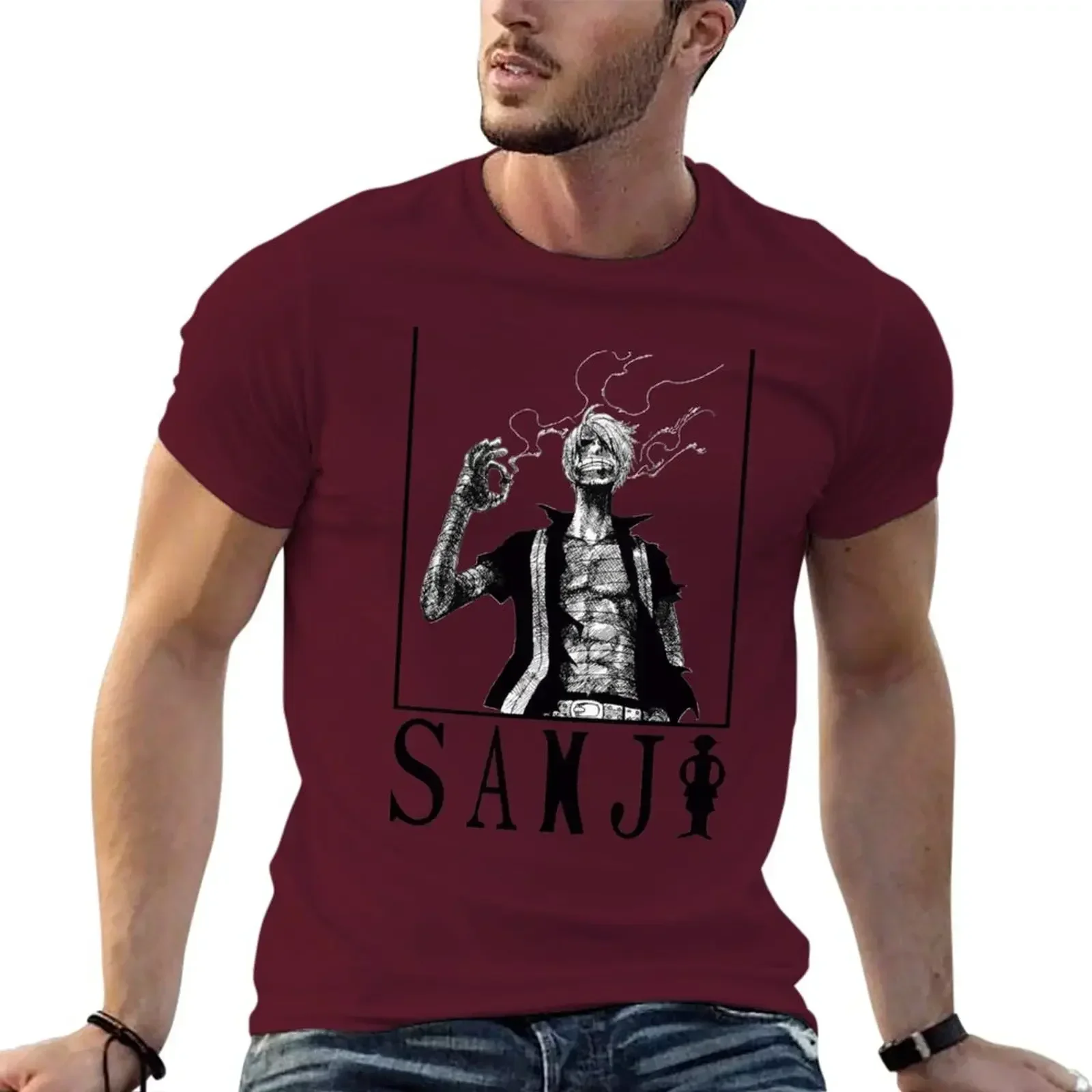 New fashion heavyweight vintage Summer Round Collar streetwea Vinsmoke Sanji T-Shirt shirts graphic tees designer t shirt men