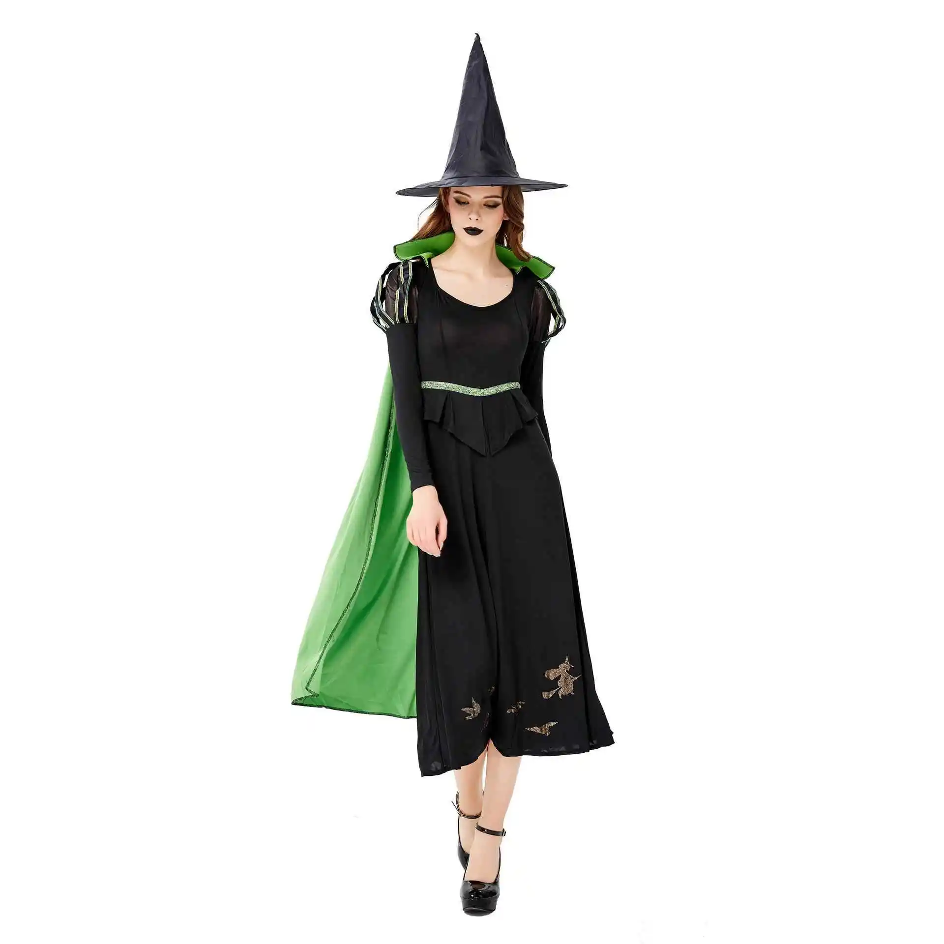 

loween Witch Game Cosplay Outfit Stand Collar Stage Performance Adult Size Two-Piece Set Ele Fem Witch Costume