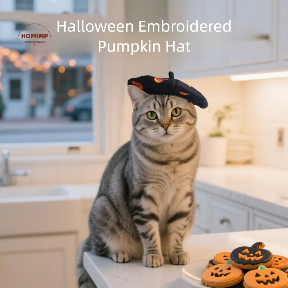 

Adorable Pumpkin Print Pet Beret Hat Cute Adjustable Cat Dog Caps Creative Breathable Halloween Pet Decor Parties
