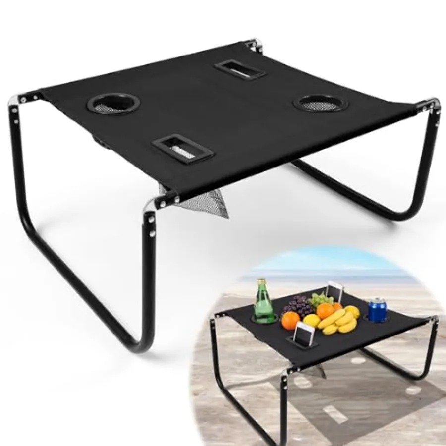 

Портативный складной пляжный стол для кемпинга и пикника с подстаканником и карманами для телефона, легкий и устойчивый, для путешествий и отдыха на природе