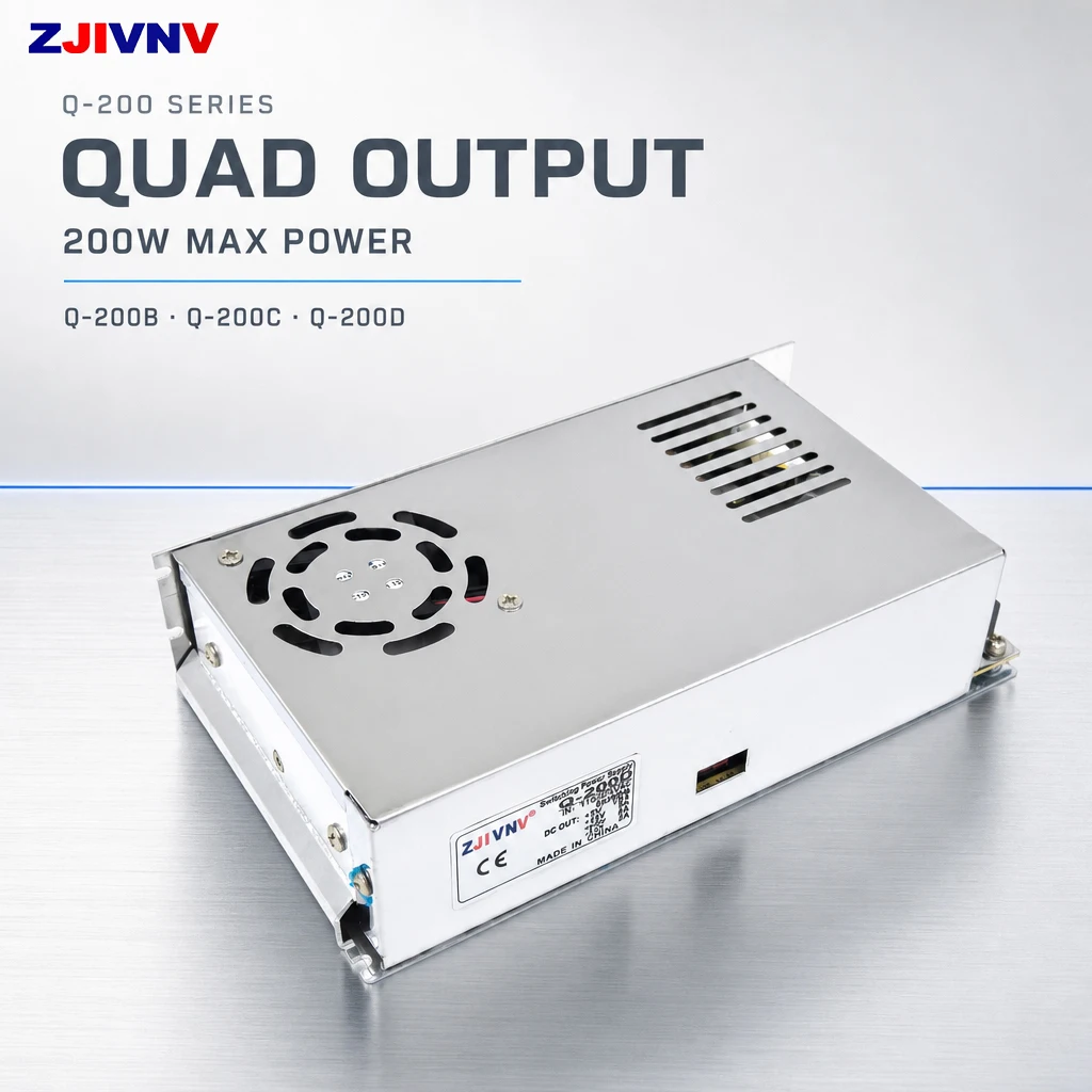 ZJIVNV Q-200W 200W Multi-Output Switching Power Supply with Built-in Cooling Fan Metal Mesh Case AC 110V/220V Input SMPS