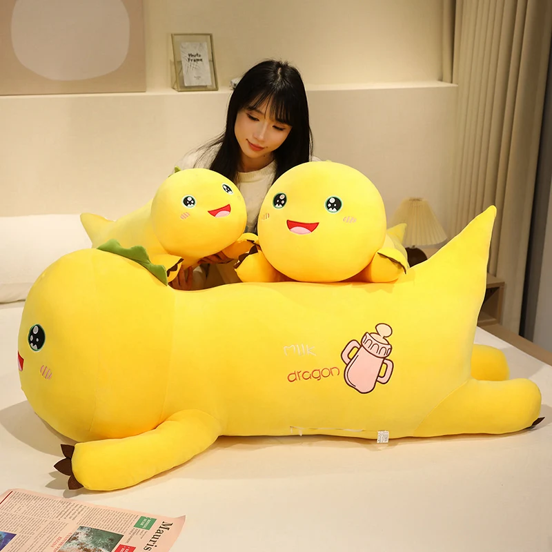 90/110/130cm Kawaii Milk Dragon Doll Plush Toy Pillow Nailong Stuffed Doll Cartoon Anime Accompany Sleep Toy Kid Birthday Gift