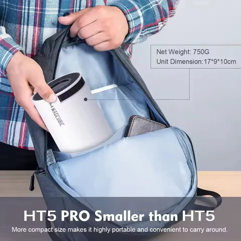 HT5 Pro Mini Newly Native 720P Android11 4K Projector 300ANSI Wifi6 BT5.0 Cinema Outdoor Portable 180° Rotable Projector